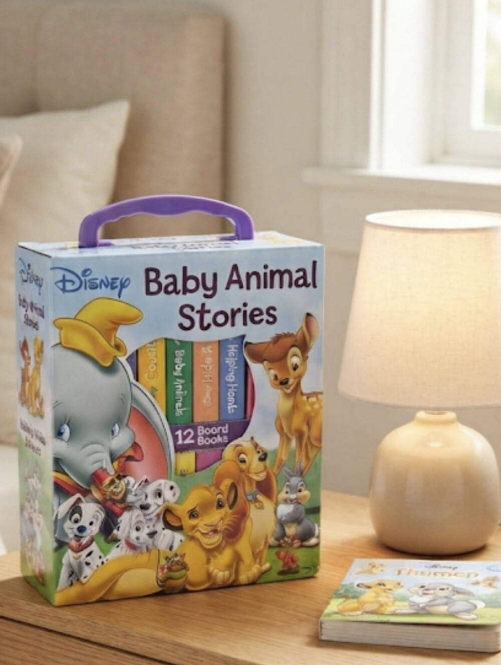 Disney Baby Animal Stories 12 Board Book Set - Take-Along Library Carry Case EUC